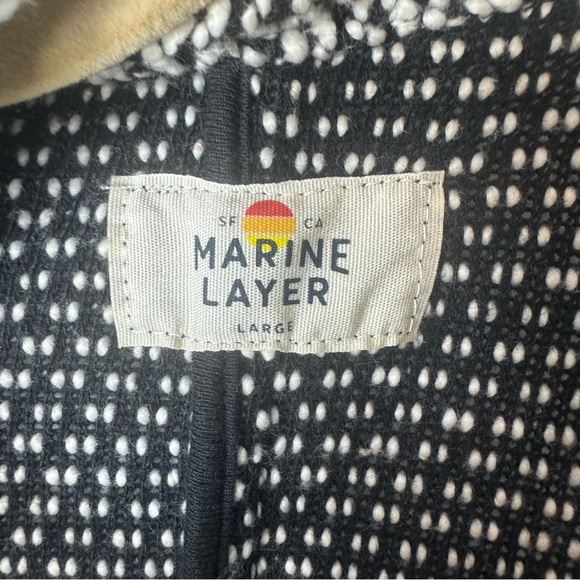 Marine Layer Birdseye Cardigan Sweater Women’s Large Knit Long Black White Layer - Picture 5 of 9